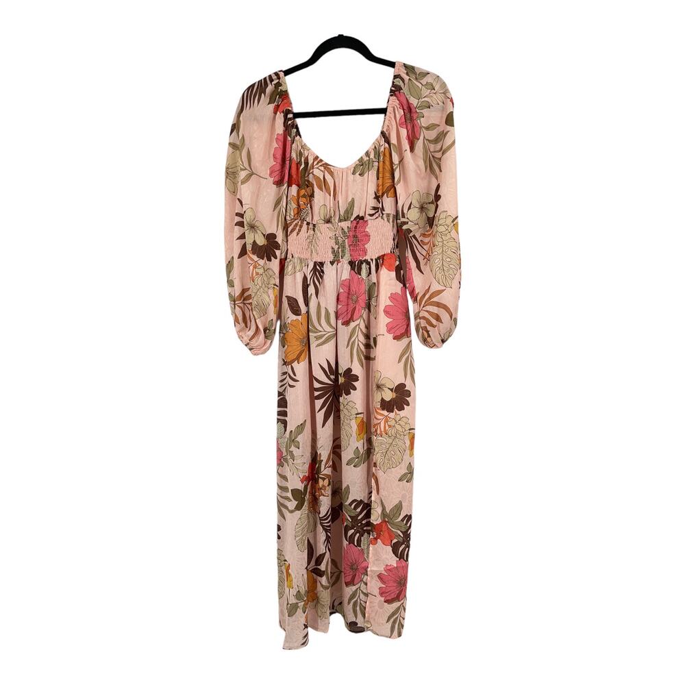 NSR Dress floral smocked waist midi long sleeve X-Small XS